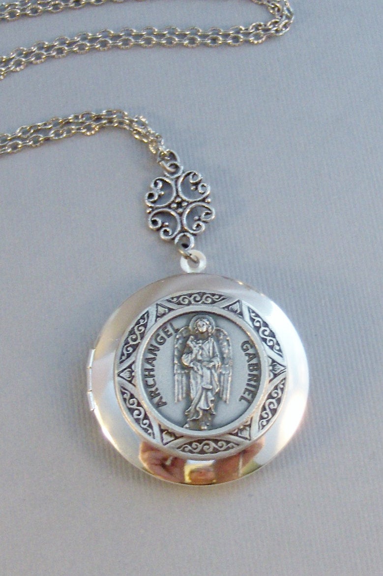 Archangel Gabriel,Necklace,Locket,Silver Locket,Mens,Saint,Medal,Silver,Religious,Religious Jewelry,Religious Necklace,Valleygirldesigns.