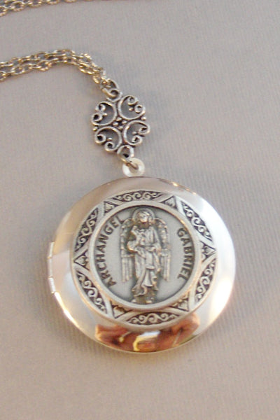 Saint Gabriel,Necklace,Locket,Silver Locket,Mens,Saint,gabriel,Medal,Silver,Religious,Religious Jewelry,Religious Necklace,Gabe,