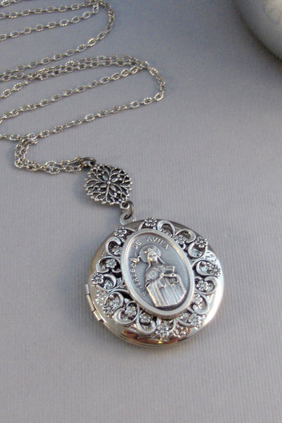 Saint Theresa,Necklace,Locket,Silver Locket,Saint,Theresa,Medal,Silver,Religious,Religious Jewelry,ChurcReligious Necklace,Valleygirldesigns