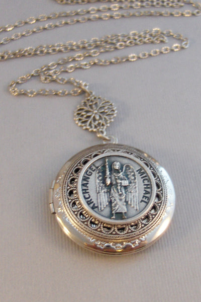 Archangel Michael,Necklace,Locket,Michael,Silver Locket,Mens,Saint,Medal,Silver,Religious,Religious Jewelry,Religious Necklace,valleygirl