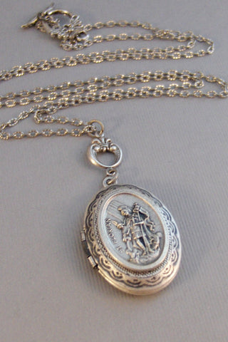 Saint Florian,Necklace,Locket,Silver Locket,Saint,Florian,Medal,Silver,Religious,Religious Jewelry,Religious Necklace,Valleygirldesigns