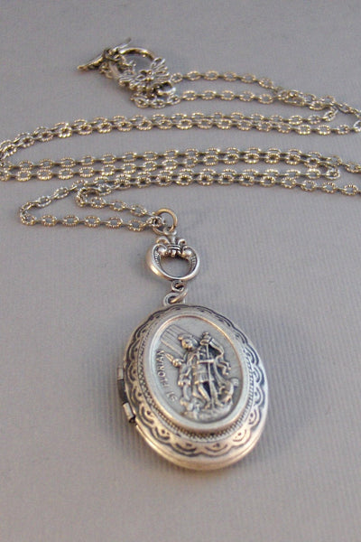 Saint Florian,Necklace,Locket,Silver Locket,Saint,Florian,Medal,Silver,Religious,Religious Jewelry,Religious Necklace,Valleygirldesigns