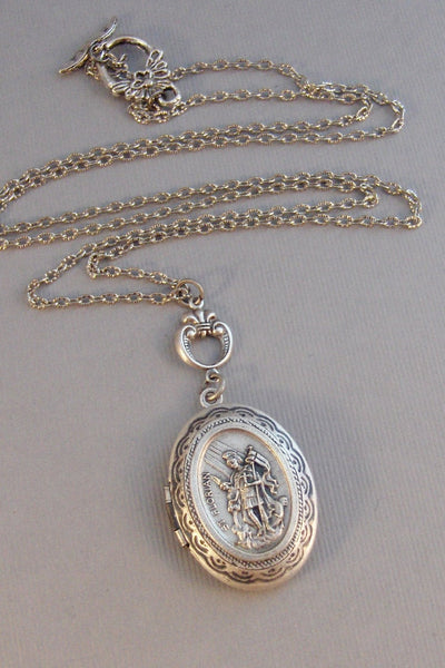 Saint Florian,Necklace,Locket,Silver Locket,Saint,Florian,Medal,Silver,Religious,Religious Jewelry,Religious Necklace,Valleygirldesigns