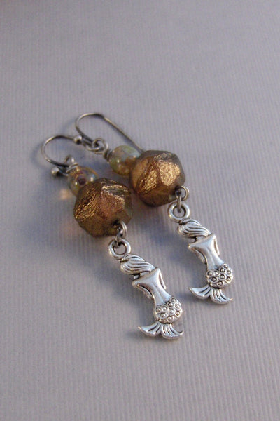 SALE Mermaid Sands,Earrings,Mermaid Earrings,Mermaid,Goddess Earring,Silver Earring,Boho,Gypsy,Mermaid Earring.Tan,Sandvalleygirldesigns.