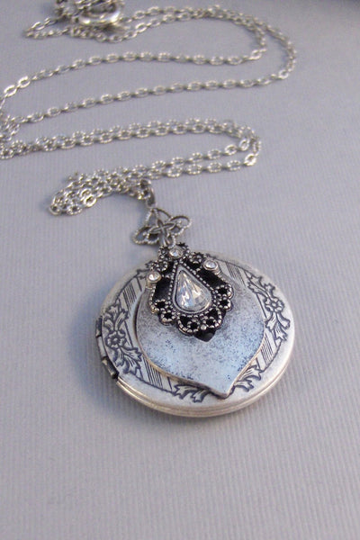 Visionary,Locket,Silver,Diamond Necklace,Silver,Vintage Wedding,Boho Wedding, Necklace,,Diamond Locket,Boho,Gypsy.valleygirldesigns.