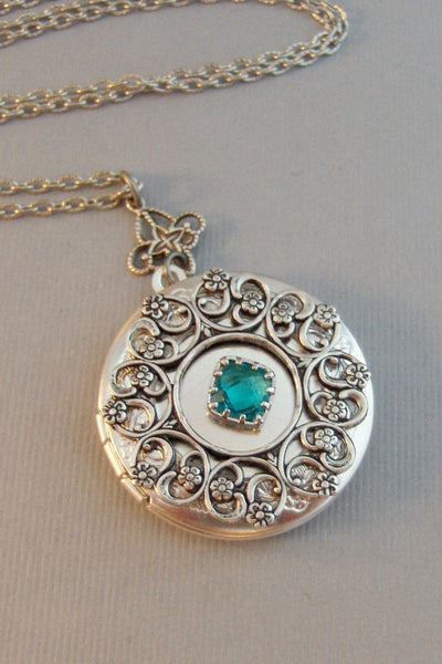 Blue Topaz Lace,Locket,Antique Locket,Silver Locket,Blue Topaz,December,Birthstone,Blue,Ocean,Bird Locket,Bird Jewelry. Valleygirldesigns.