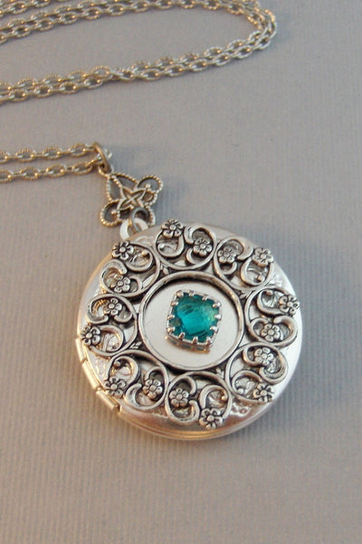 Blue Topaz Lace,Locket,Antique Locket,Silver Locket,Blue Topaz,December,Birthstone,Blue,Ocean,Bird Locket,Bird Jewelry. Valleygirldesigns.