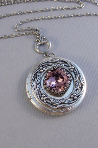 Alexandrite Star,Purple Necklace,Purple Locket,Antique Locket,Silver Locket,Princess Cut.June Birthstone,Birthstone,june Valleygirldesigns.