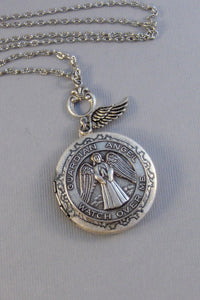 Guardian Angel,AngelNecklace,Locket,Silver Locket,Angel Medal,Silver,Religious,Religious Jewelry,Church Religious Necklace,Valleygirldesigns