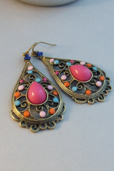 Poetic Wanderlust,Earring,Pink Earring,Blue Earring,Gypsy,Gypsy Earring,Bohemian,Long Earring Turquoise,Vintage Earring. Valleygirldesigns