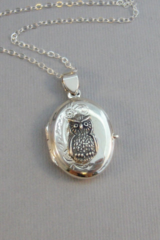 SALE Sweet Owl,Locket,Silver Locket,Owl Necklace,Owl Locket,Sterling Owl,Silver Owl,Owl,Sterling Silver Locket,Sterling Silver,Wedding