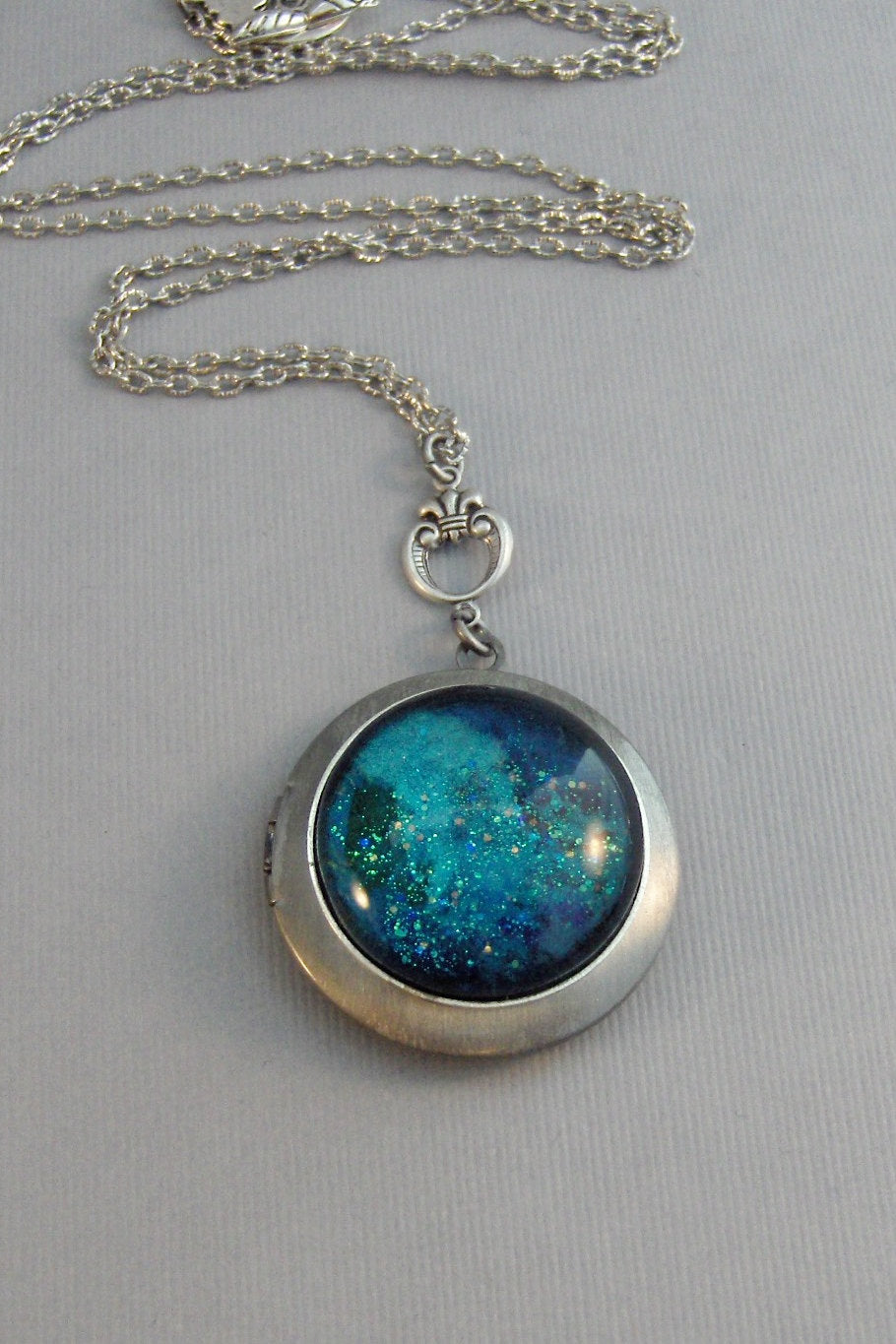 Blue Nile,Locket,Silver,Turquoise,Blue,Galaxy Necklace,Galaxy Locket,Blue Necklace,Blue Stone,Star Locket,Star Necklace valleygirldesigns.