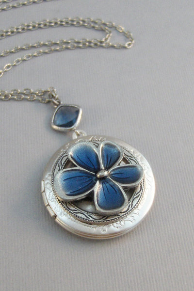 Wildflower,Locket,Blue Flower,Blue Locket,Blue Flower Locket,Blue Necklace,Flower Necklace,Silver,Silver Locket,Blue,Flower,valleygirldesign