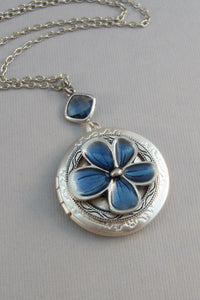 Wildflower,Locket,Blue Flower,Blue Locket,Blue Flower Locket,Blue Necklace,Flower Necklace,Silver,Silver Locket,Blue,Flower,valleygirldesign