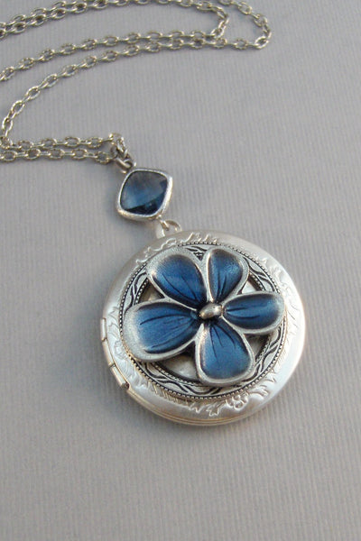 Wildflower,Locket,Blue Flower,Blue Locket,Blue Flower Locket,Blue Necklace,Flower Necklace,Silver,Silver Locket,Blue,Flower,valleygirldesign