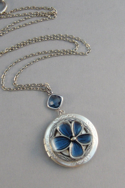 Wildflower,Locket,Blue Flower,Blue Locket,Blue Flower Locket,Blue Necklace,Flower Necklace,Silver,Silver Locket,Blue,Flower,valleygirldesign