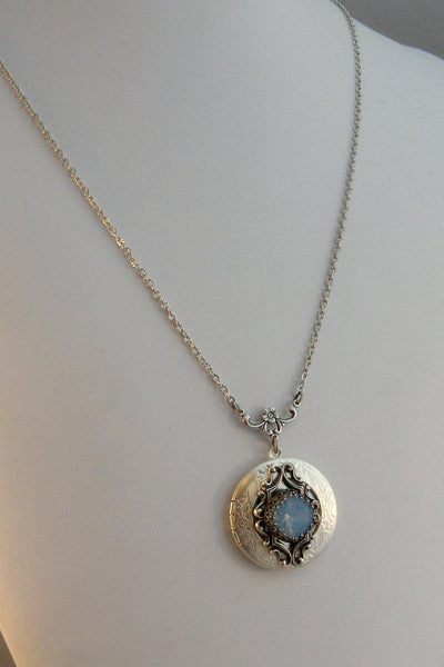 Twilight Opal,Opal,Opal Locket,Moonstone,Moonstone Locket,Locket,Antique Locket,Silver Locket,Princess Cut.Birthstone,BlueValleygirldesigns.