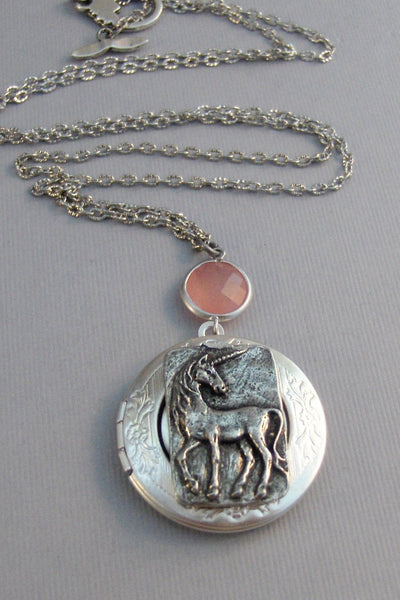 Pink Unicorn,Locket,Silver Locket,Antique Locket,Unicorn Locket,Unicorn Necklace,Pink Necklace,Little Girl,Baby,Child Locket,valleygirldesig