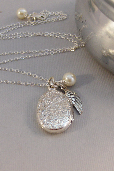 Angels Among Us,Lockets,Sterling silver locket,Angel Wing,Angel Locket Angel Necklace,Photo Locket,Lockets