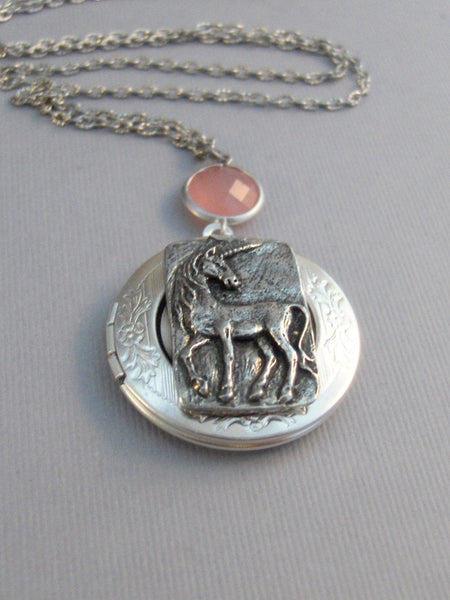 Pink Unicorn,Locket,Silver Locket,Antique Locket,Unicorn Locket,Unicorn Necklace,Pink Necklace,Little Girl,Baby,Child Locket,valleygirldesig