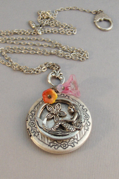 Aloha,Locket,Mermaid,Mermaid Locket,Antique,Gypsy Locket,Boho,Pink,Goddess,Ocean Locket,Pink Flower,Hawaii,Flower Locket valleygirldesigns