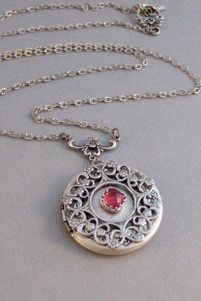 Antebelum Ruby,Ruby Locket,Locket,Silver Locket,Red Locket,July Birthstone,Birthstone Locket,Ruby Red Locket,July Birthstone.Birthstone.