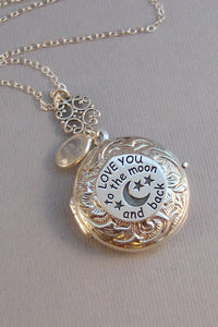 Love You,Sterling Silver Locket,Locket,Silver Locket,Moonstone,Moonstone Locket,Love you to the moon,Moon Locket,Love you to the moon,Moon