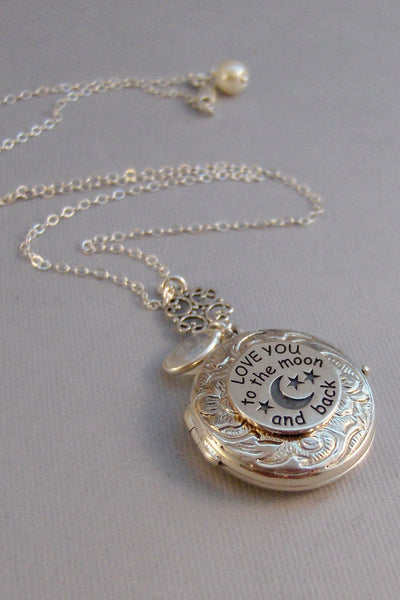 Love You,Sterling Silver Locket,Locket,Silver Locket,Moonstone,Moonstone Locket,Love you to the moon,Moon Locket,Love you to the moon,Moon