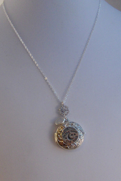 Love You,Sterling Silver Locket,Locket,Silver Locket,Moonstone,Moonstone Locket,Love you to the moon,Moon Locket,Love you to the moon,Moon