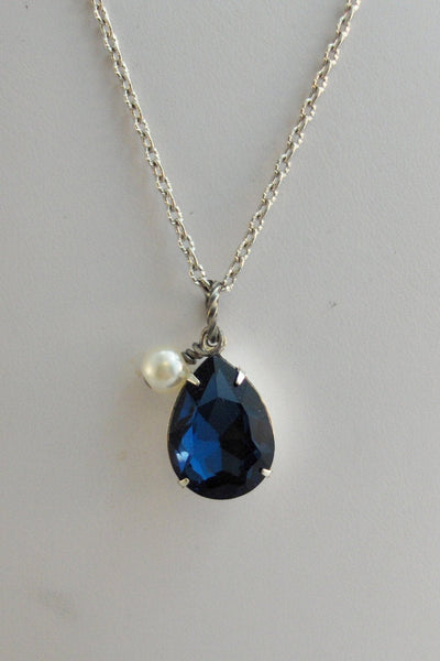 Vintage Sapphire,Necklace,Blue Necklace,September,Silver Necklace,Sapphire,Vintage,Vintage Rhinestone,Sapphrie Necklace,valleygirldesigns