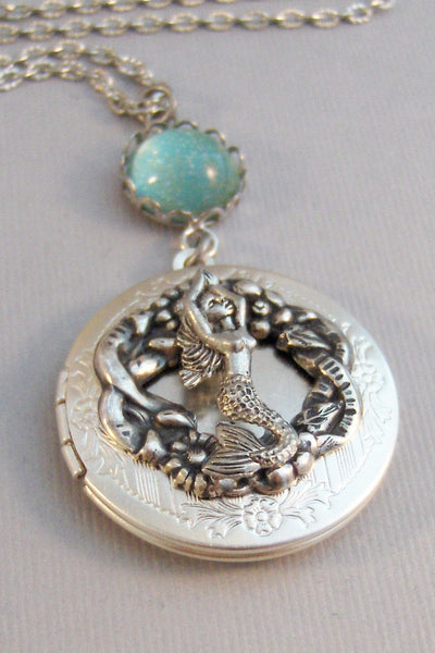 Ocean Goddess,Locket,Mermaid, Mermaid Locket,Antique Locket,Silver Locket,Goddess,Ocean Locket,Handmade jewelry by valleygirldesigns