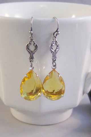 Warm Sunshine,Earring,Vintage Earrings,Birthstone,Topaz Earring,Vintage Rhinestone,Yellow Stone,Yellow earring,November.valleygirldesigns.