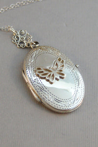 Graceful Butterfly,Women's Custom Locket,Butterfly Locket,Locket Necklace,STerling Silver Locket,Photo Locket