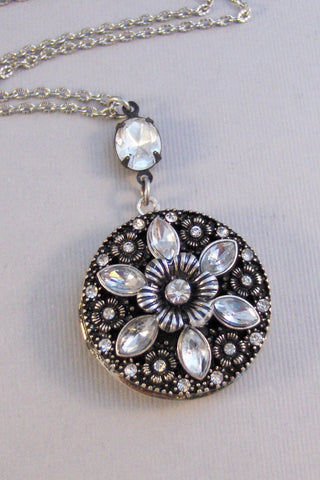 SALE Mystic Flower,Locket,Silver Locket,Flower,Antique Locket,Floral,Flower Locket,Flower Neckalce,Blossom Necklace,,valleygirldesigns.