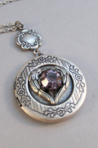 Amethyst Heart,Locket,Antique Locket,Silver Locket,Heart,Amethyst Locket,Amethyst Necklace,Purple Necklace,Amethyst Birthstone,