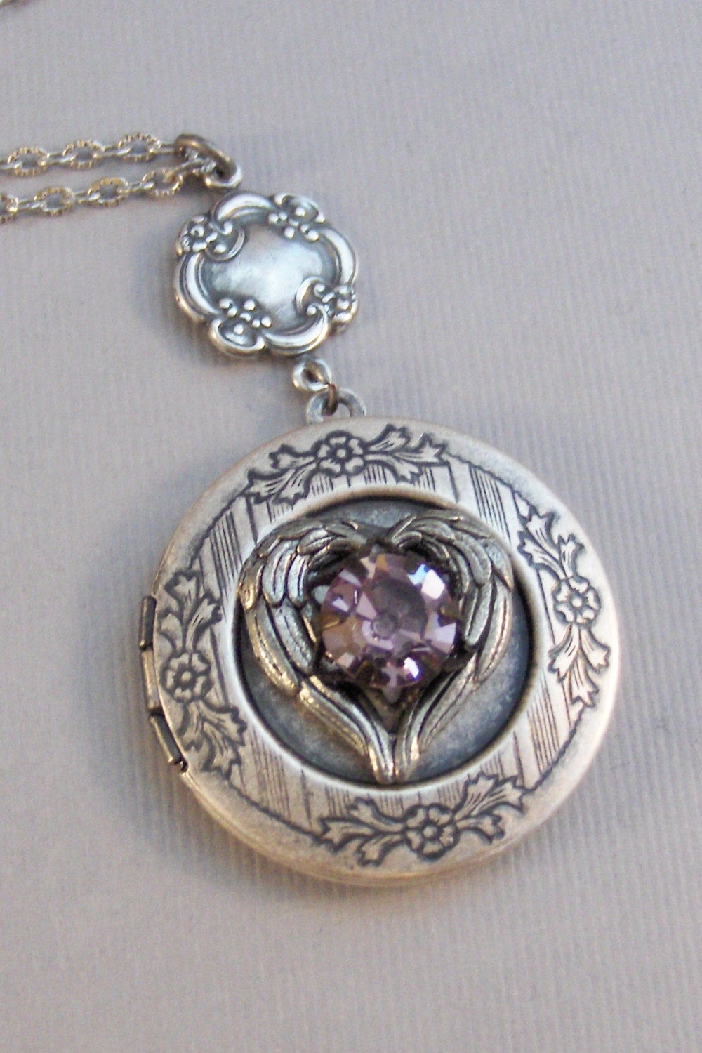 Amethyst Heart,Locket,Antique Locket,Silver Locket,Heart,Amethyst Locket,Amethyst Necklace,Purple Necklace,Amethyst Birthstone,