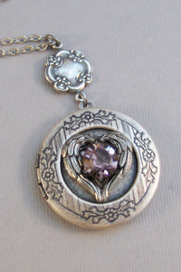 Amethyst Heart,Locket,Antique Locket,Silver Locket,Heart,Amethyst Locket,Amethyst Necklace,Purple Necklace,Amethyst Birthstone,