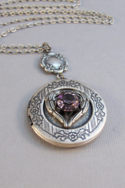 Amethyst Heart,Locket,Antique Locket,Silver Locket,Heart,Amethyst Locket,Amethyst Necklace,Purple Necklace,Amethyst Birthstone,