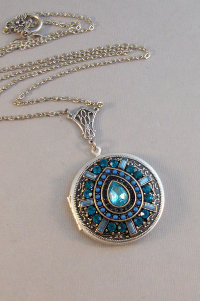 Path To Peace,Locket,Silver,Turquoise Necklace,Turquoise,Aqua,Aqua Locket,Gemstone,Necklace,Antique Locket,Blue Stone,Green STone,Teal