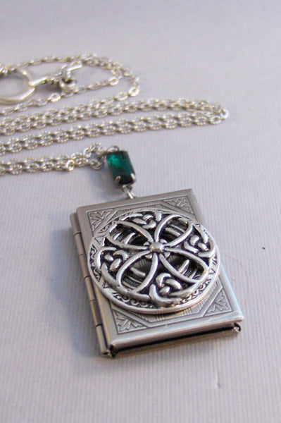 Celtic Secrets,Locket,Book Locket,Secret,Antique Locket,Silver Locket,Heart,Celtic, Irish,Lucky,Shamrock,Emerald valleygirldesigns