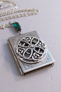 Celtic Secrets,Locket,Book Locket,Secret,Antique Locket,Silver Locket,Heart,Celtic, Irish,Lucky,Shamrock,Emerald valleygirldesigns