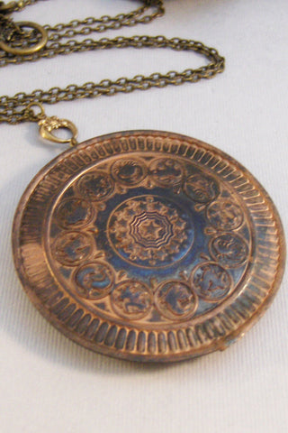 Vintage Brass Horoscope,Brass Locket,Locket Necklace,Vintage Locket,Vintage Horoscope,Gypsy Necklace,Brass Necklace,Horoscope Necklace,galax