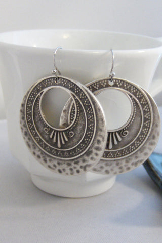 Gypsy Bell,Silver Earrings,Antique,Vintage Style,Wedding,Bride,Antique Earrings,Boho,Hamsa,Boho Earring,Hoop Earring.valleygirldesign