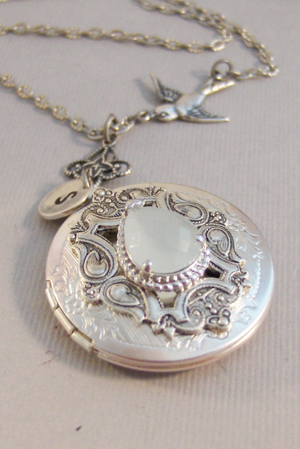 Victorian Moon,Locket,Moonstone Locket,Silver Locket,Moonstone