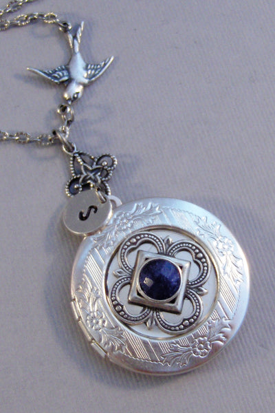 Sapphire Sparrow,Locket,Sapphire Necklace,Sapphire Locket,Sapphire Jewelry,Antique Sapphire,Photo Locket,Silver Locket,Blue Stone,Blue,raw