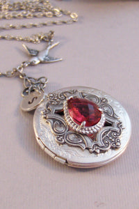 Ruby Sparrow,Locket,Ruby Necklace,Ruby Locket,Ruby Jewelry,Antique Ruby,Red Necklace,Photo Locket,Silver Locket,Red Stone,valleygirldesigns