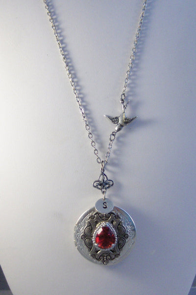 Ruby Sparrow,Locket,Ruby Necklace,Ruby Locket,Ruby Jewelry,Antique Ruby,Red Necklace,Photo Locket,Silver Locket,Red Stone,valleygirldesigns