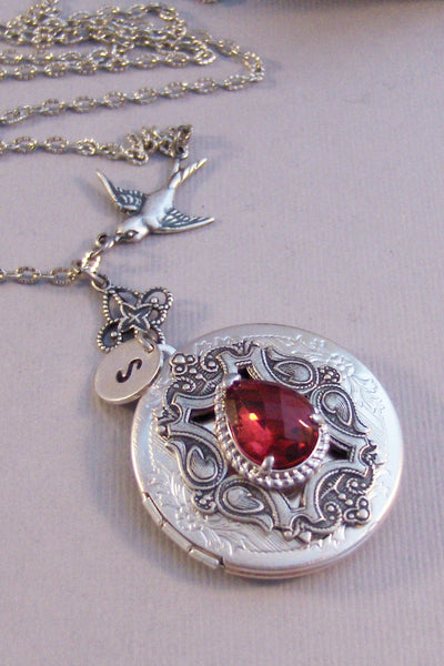 Ruby Sparrow,Locket,Ruby Necklace,Ruby Locket,Ruby Jewelry,Antique Ruby,Red Necklace,Photo Locket,Silver Locket,Red Stone,valleygirldesigns