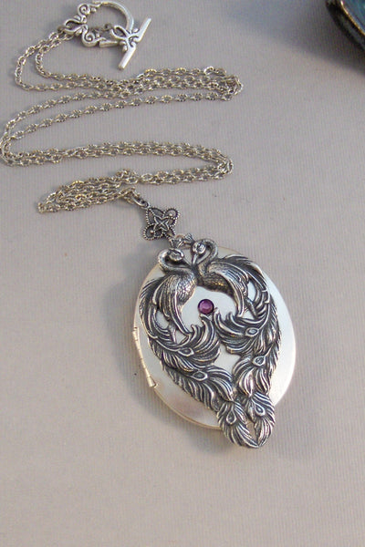 Pretty Peacocks,Peacock Neckace,Peacock Locket,Peacock in handmade,Peacock Jewelry,Peacocks,Birthstone Necklace,Birthstone Locket,valleygirl