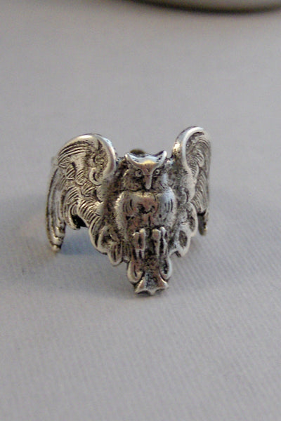 Winged Hoots,Owl Ring,Woodland Ring,Owl Jewelery,Hoots,Ring,Silver Ring,Gothic Owl,Gothic Ring,STeampunk Ring,Antique Ring,Valleygirldesigns